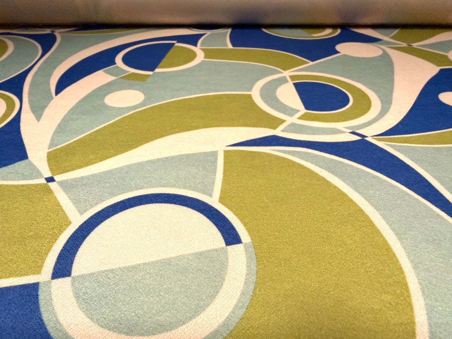 Valentino crepe stretch spandex jersey fabric, per metre - retro print - turquoise cream & sage