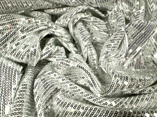 Couture dress fabric with sequins, per metre - silver on white