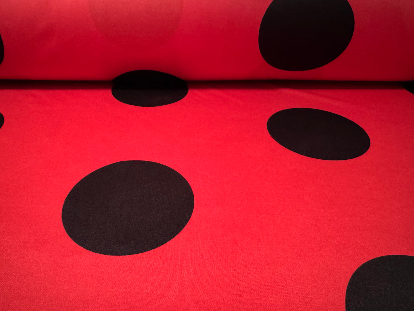 Single jersey fashion fabric, per metre - jumbo spot print - red & black