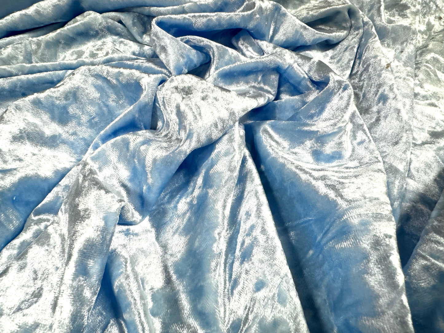 Spandex velvet stretch dress fabric, per metre - marbled - baby blue