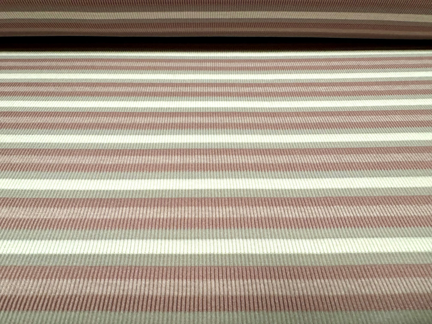 Stretch Spandex rib jersey fabric, per metre - stripe - lavender & dusky pink