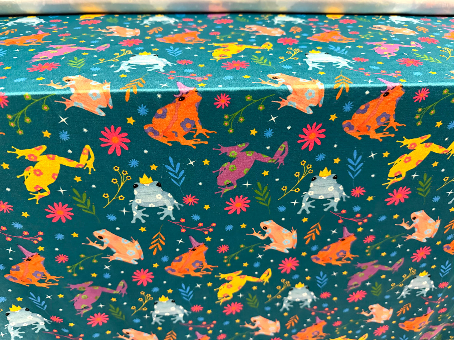 Soft touch stretch spandex single jersey fabric, per metre - Frog Prince print - teal