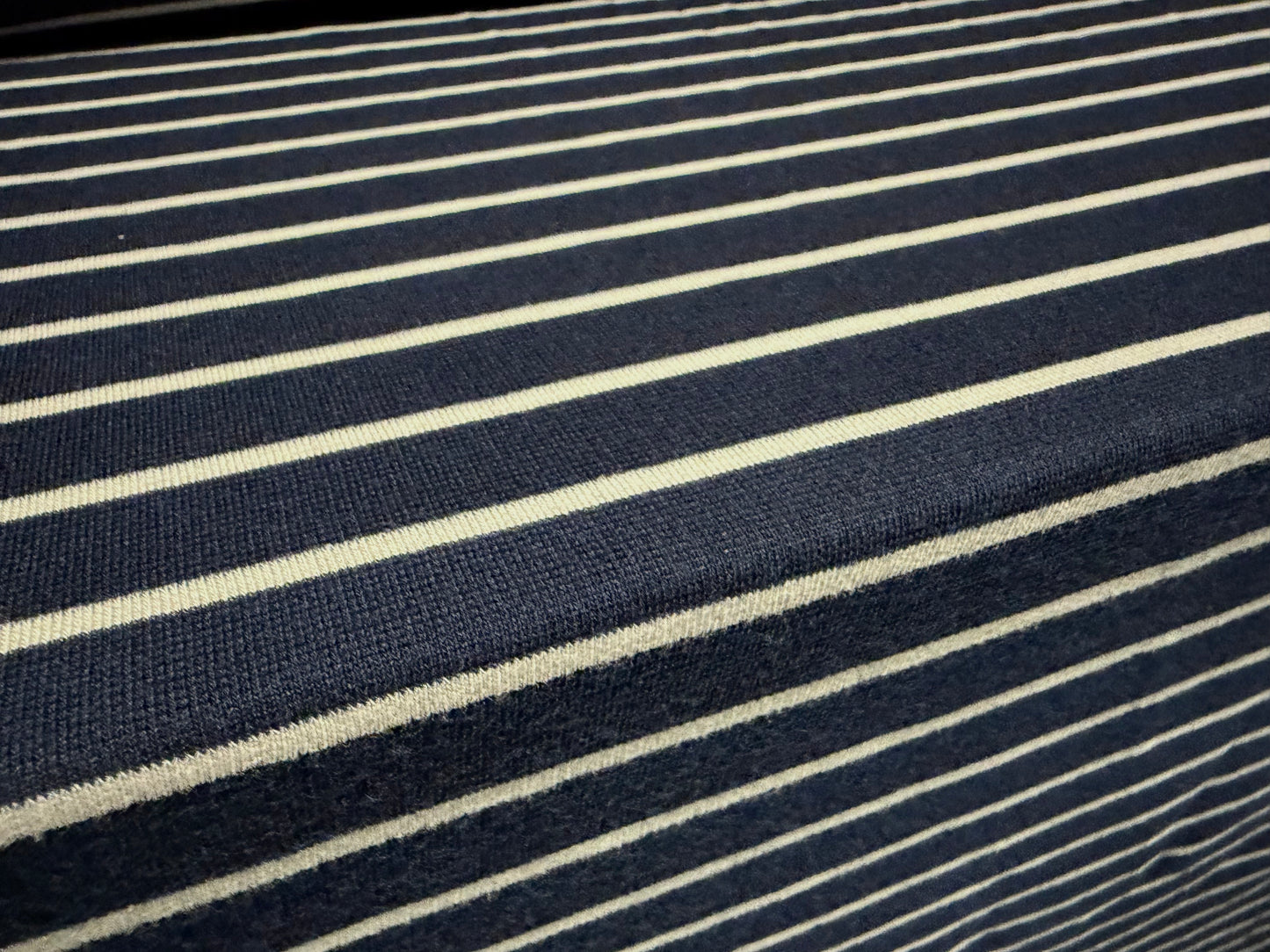 Ponte Roma double jersey knit stretch fabric, per metre - stripe - dark navy & white
