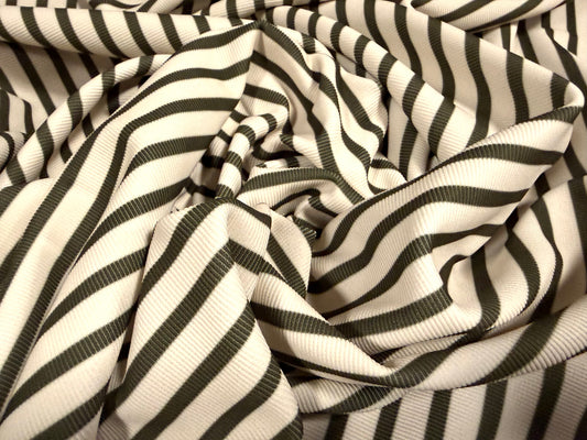 Ottoman rib stretch double jersey fabric, per metre - stripe - khaki & cream