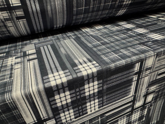 Double jersey upholstery fabric, per metre - geometric check print - grey