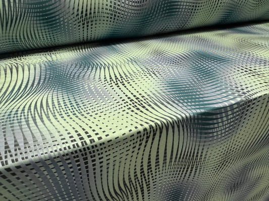ITY stretch spandex single jersey fabric, per metre - psychedelic print - duck egg blue