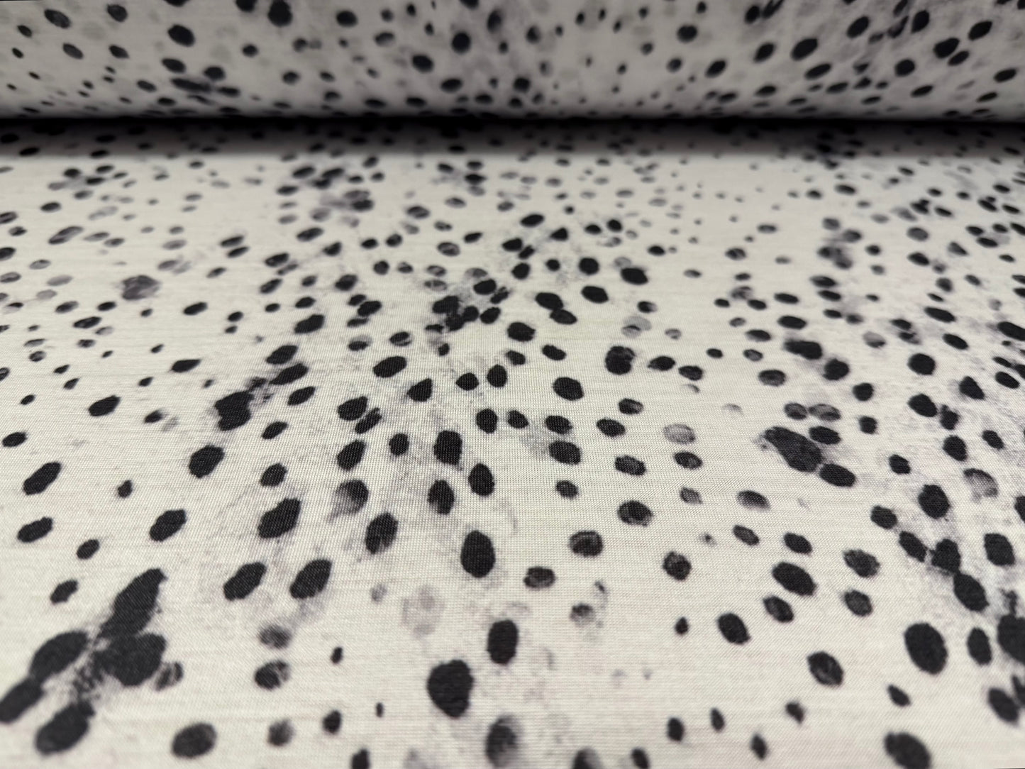 Soft handle single jersey fabric, per metre - stylised Dalmatian print - black & white