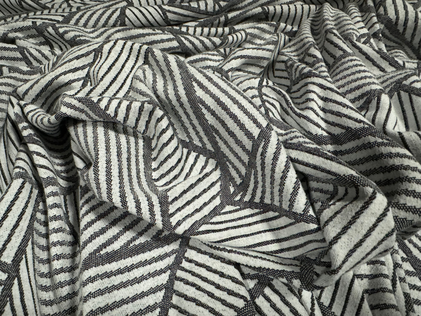 Stretch double jersey fashion fabric, per metre - geometric jacquard - silver grey