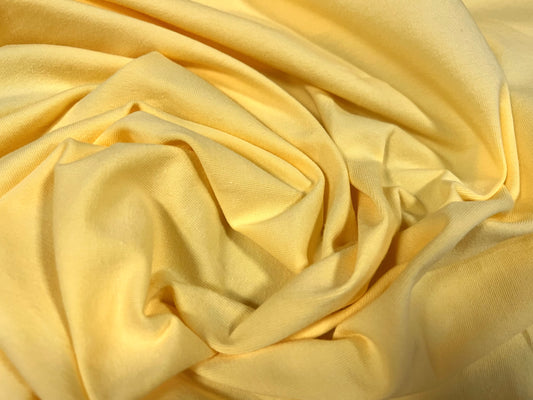 Cotton spandex stretch single jersey fabric, per metre - plain - custard