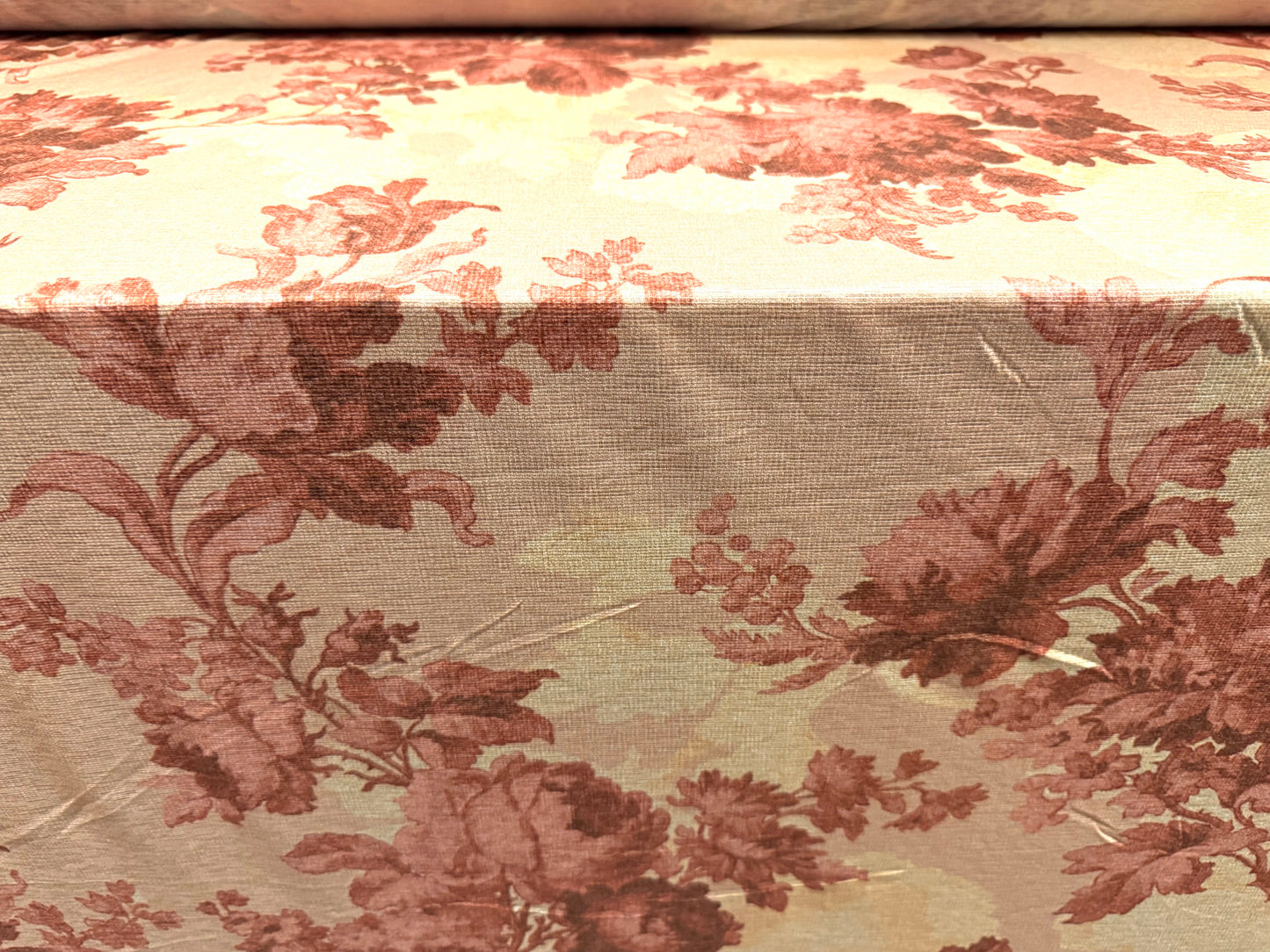 Stretch cheesecloth jersey fabric, per metre - floral toile print - peach & pink