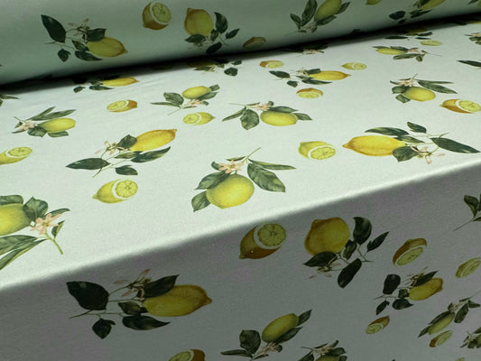 ITY stretch spandex single jersey fabric, per metre - lime citrus print - green & yellow