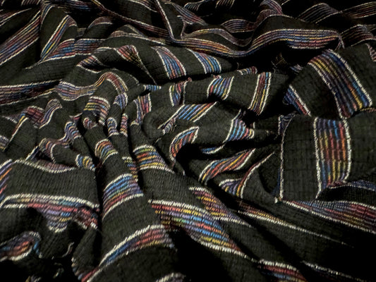 Metallic Stretch Spandex rib jersey fabric, per metre - black with rainbow stripe & lurex