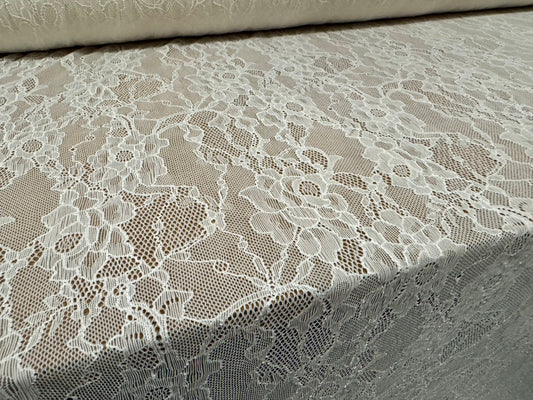 Stretch spandex lace fabric, per metre - flower design - ivory