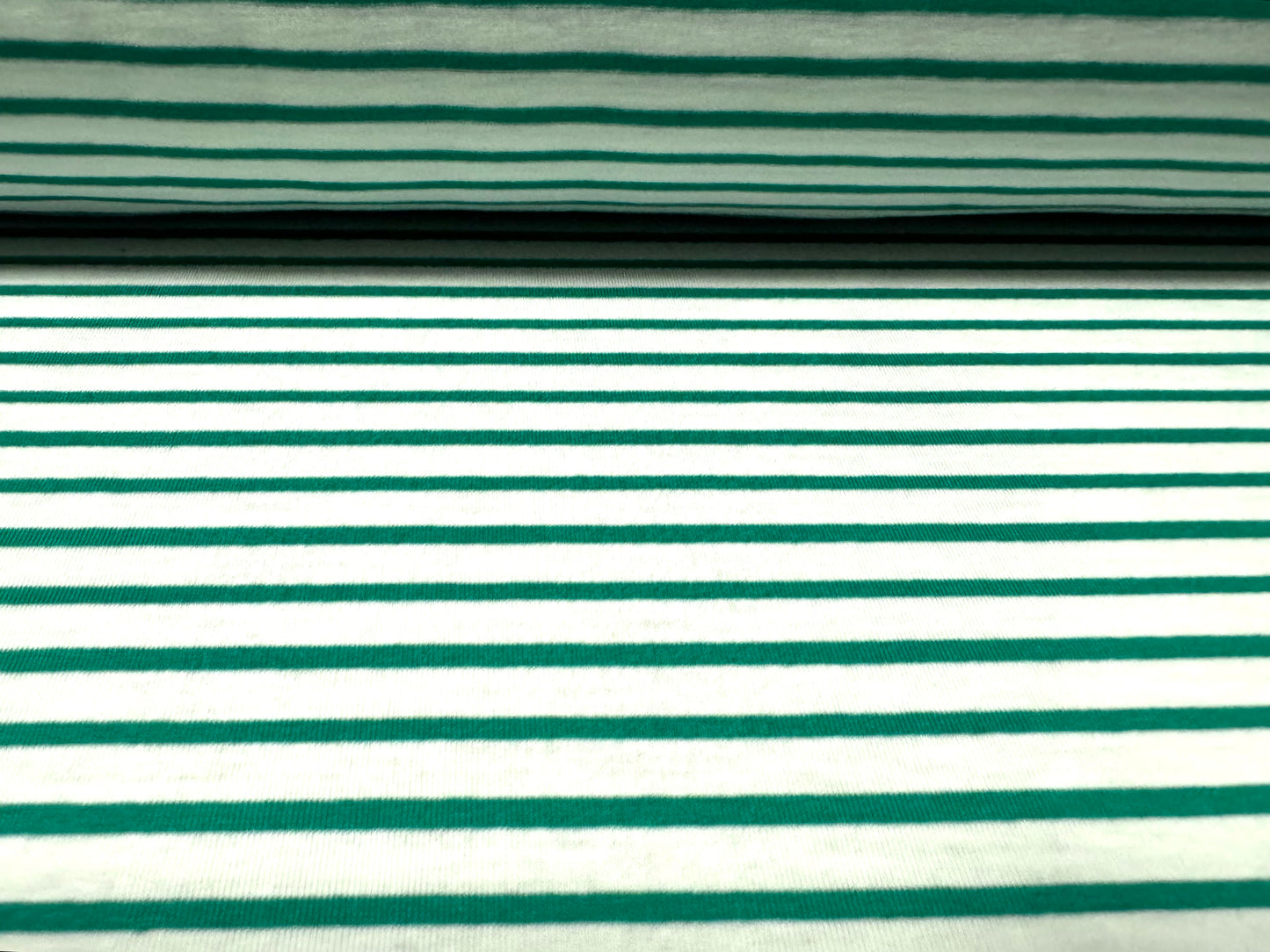 Viscose spandex stretch single jersey fabric, per metre - Breton stripe - emerald green & white