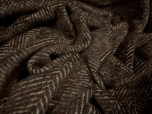 Heavyweight wool coat & jacket fabric, per metre - herringbone - dark brown