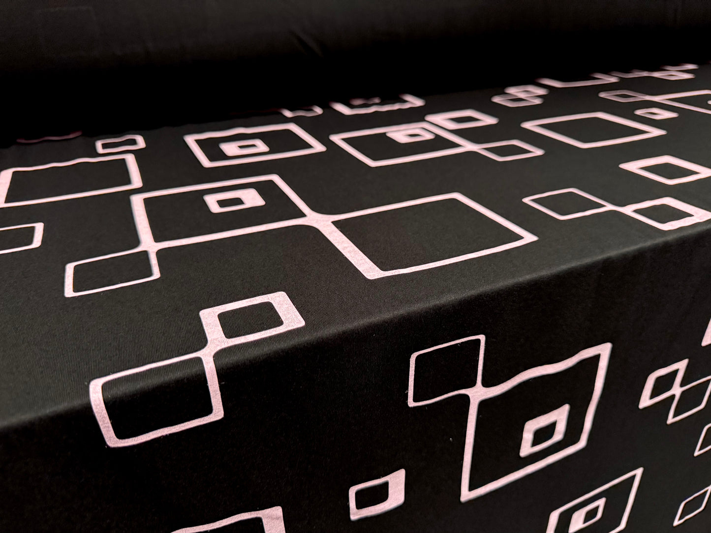 Viscose spandex stretch single Jersey Fabric, per metre - retro geometric print - black & pink