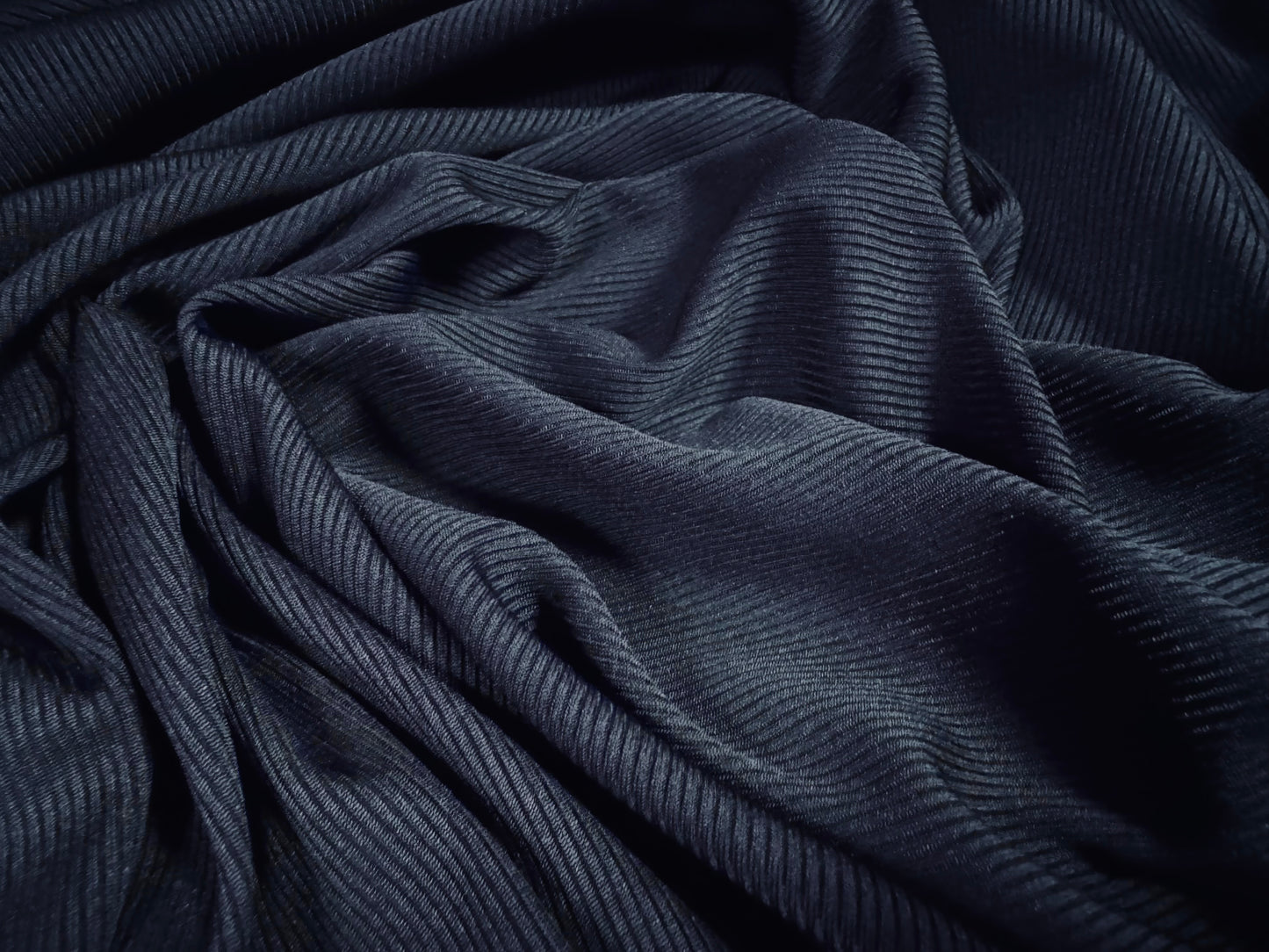 Fine ribbed spandex stretch jersey fabric, per metre - plain - navy blue