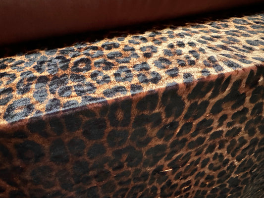 Spandex velvet stretch dress fabric, per mere - leopard print - brown & rose gold