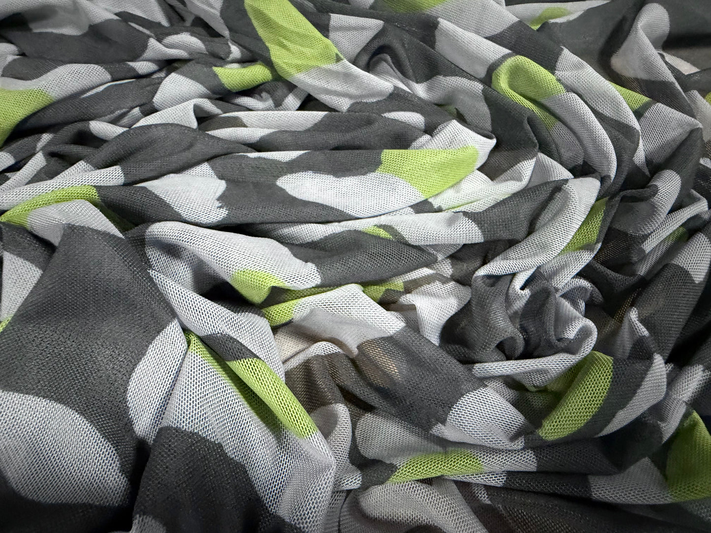 Power mesh net stretch spandex fabric, per metre - animal print - blue-grey & lime
