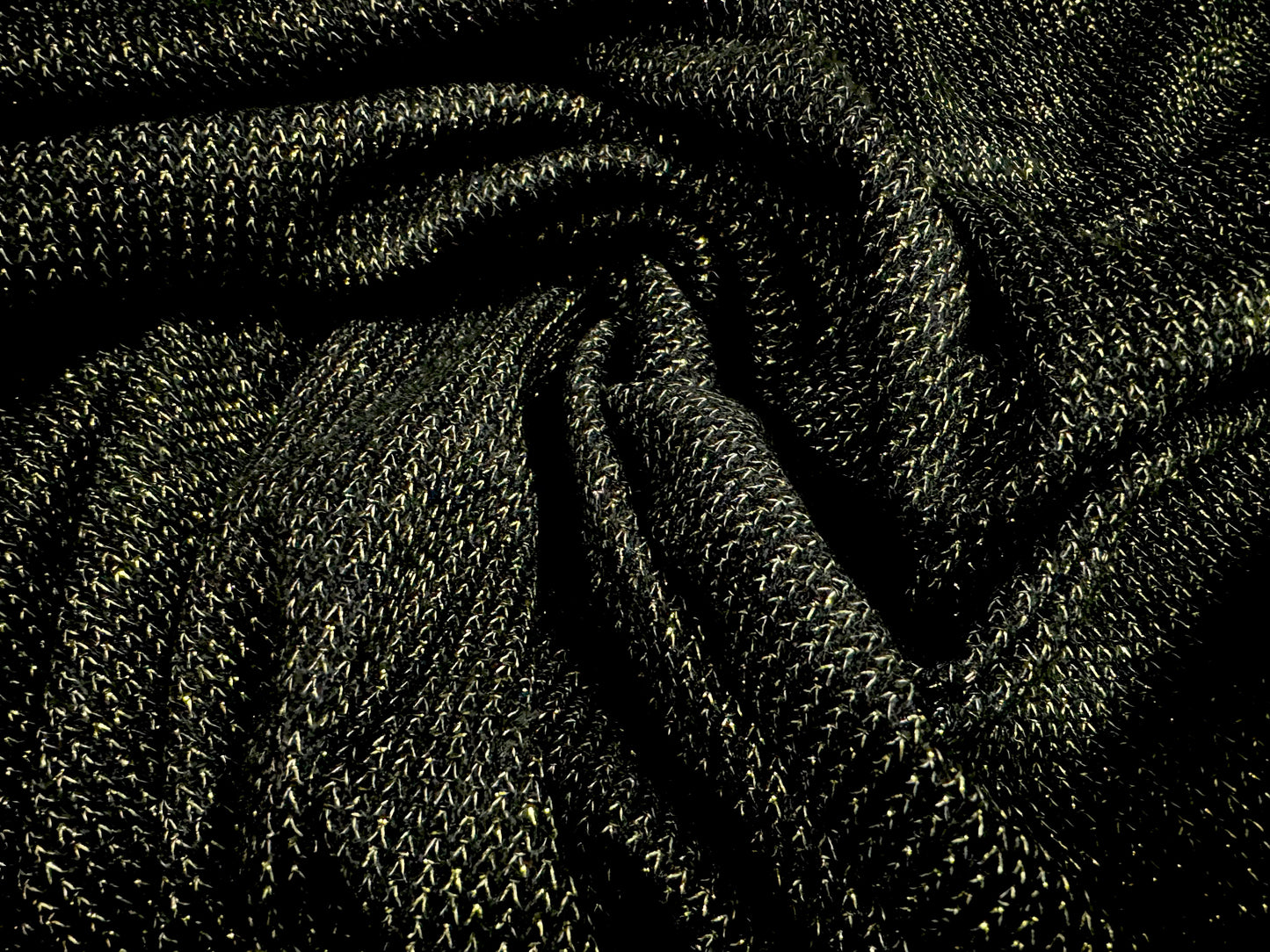 Metallic knitwear jersey fabric, per metre - black & lime gold lurex