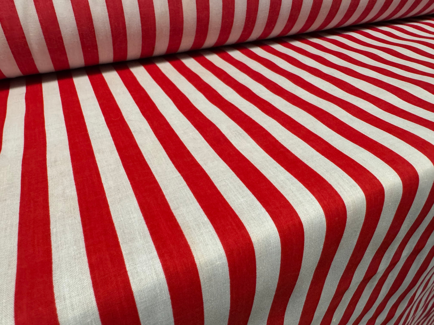 Polycotton woven fabric, per metre - stripe - red & white