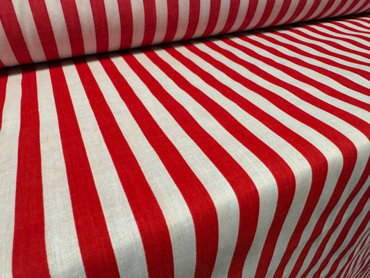 Polycotton woven fabric, per metre - stripe - red & white
