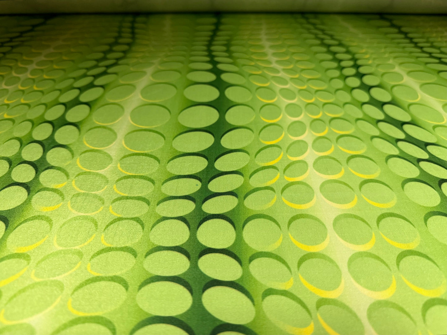 Soft touch stretch spandex single jersey fabric, per metre - cascading circles print - green