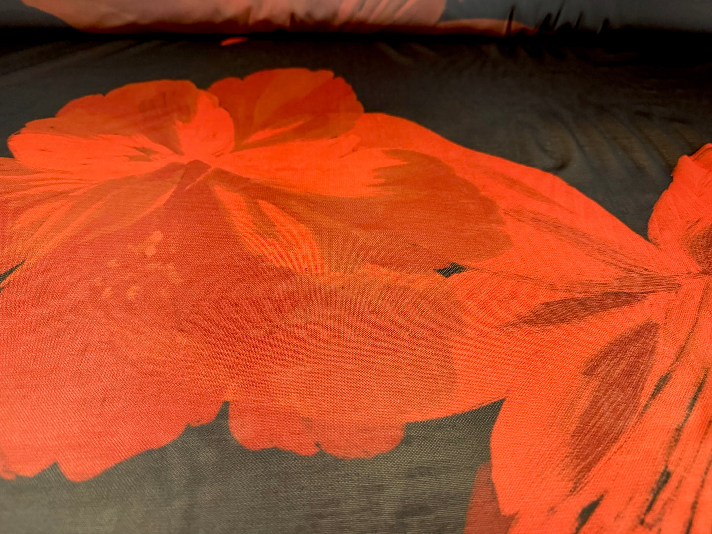 Power mesh net stretch spandex fabric, per metre - giant lily print - black & red