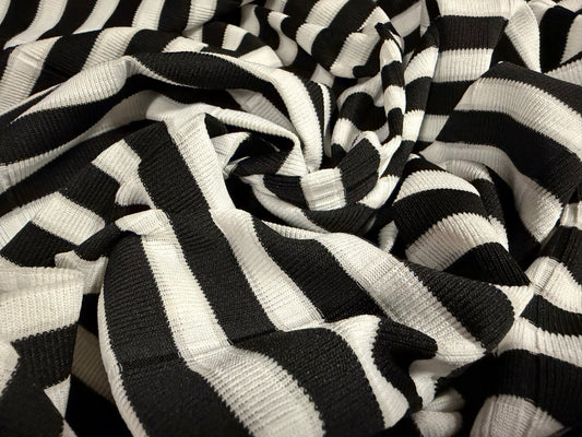 Bandage rib stretch spandex bodycon jersey fabric, per metre - stripe - black & white