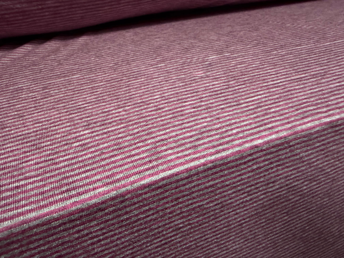 Viscose spandex stretch single jersey fabric, per metre - pinstripe - pink & grey