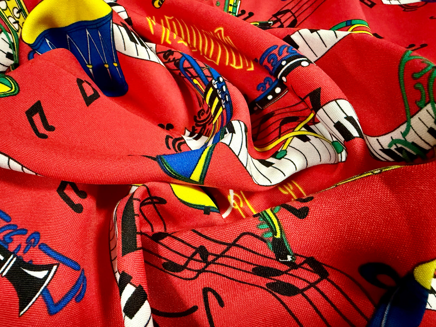 Panama woven fashion fabric, per metre - orchestra print - red