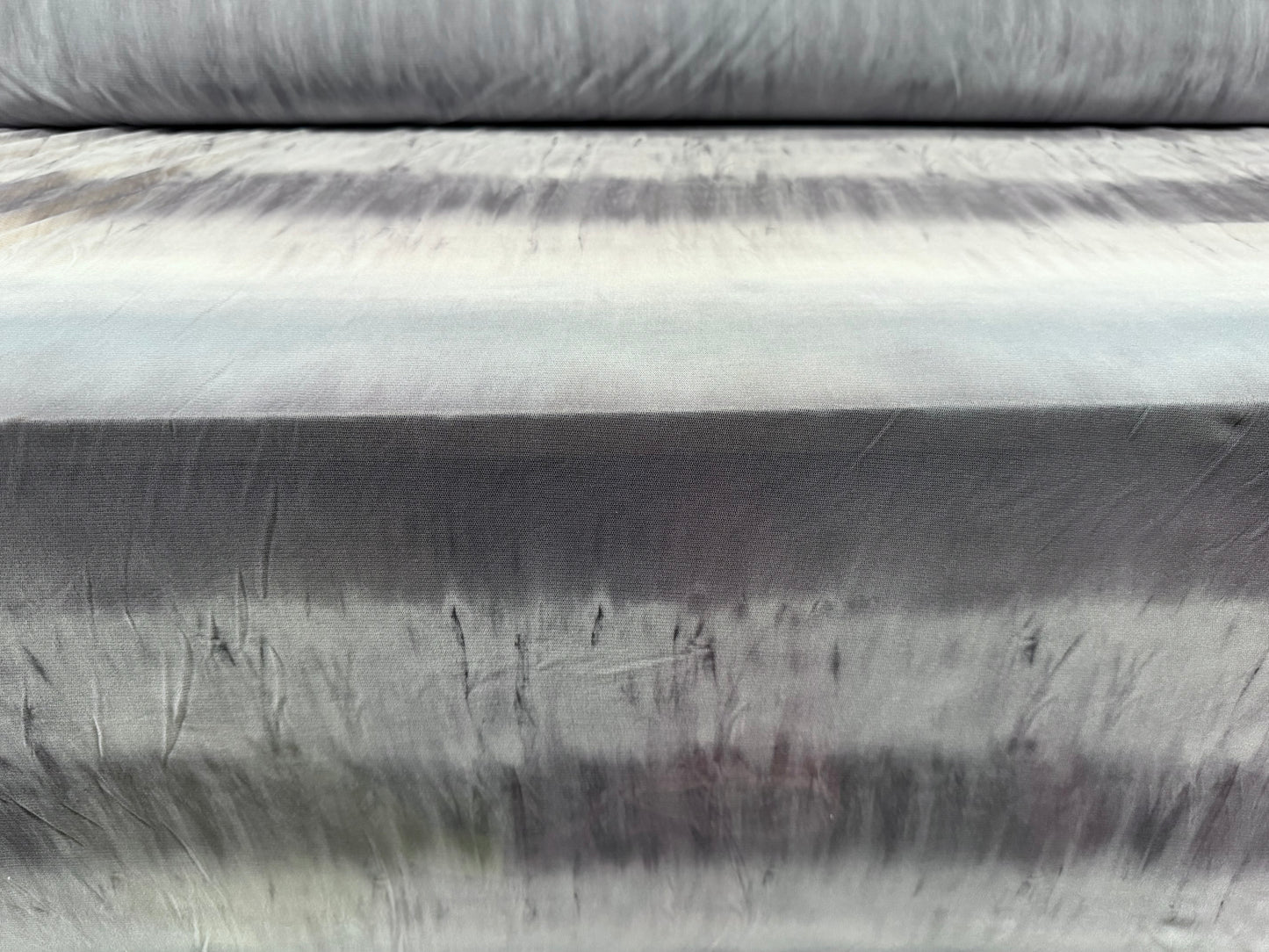 Stretch lightweight mesh net fabric, per metre - tie dye stripe - blue-grey