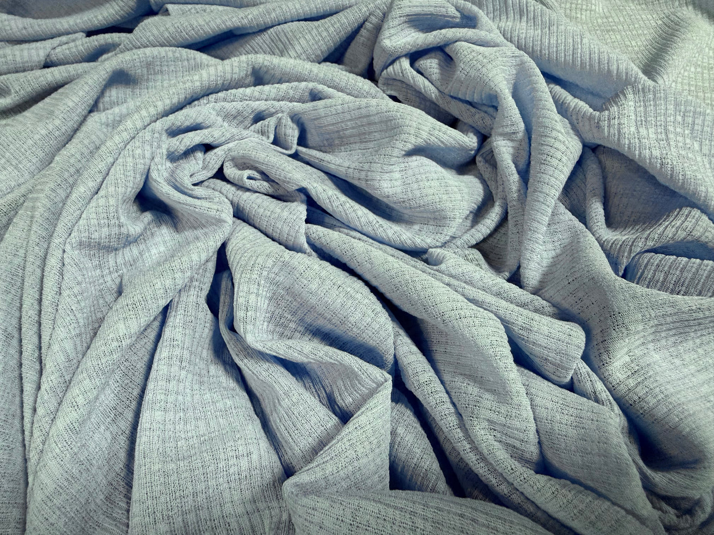 Thick & thin rib stretch spandex single jersey fashion fabric, per metre - plain - sky blue