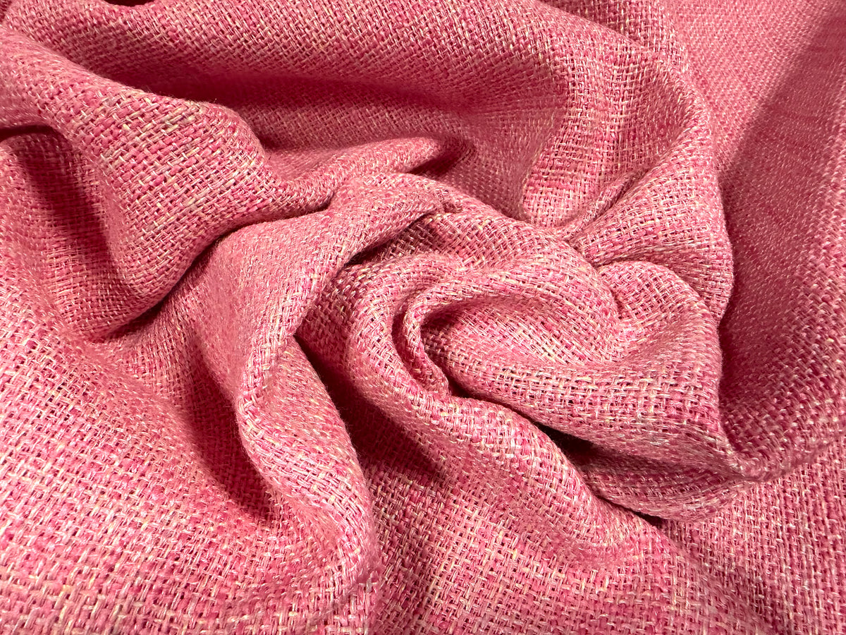 Heavyweight wool fabric, per metre - basketweave melange - pink