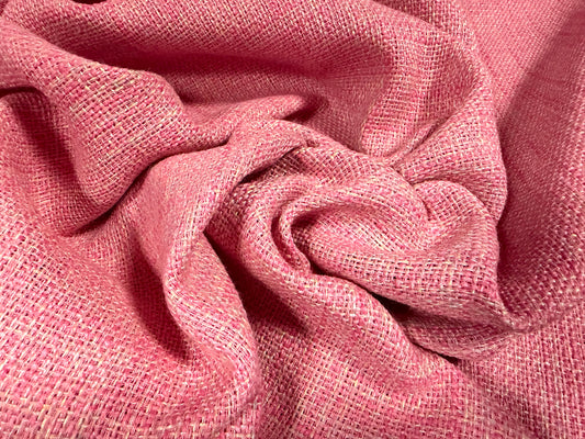 Heavyweight wool fabric, per metre - basketweave melange - pink