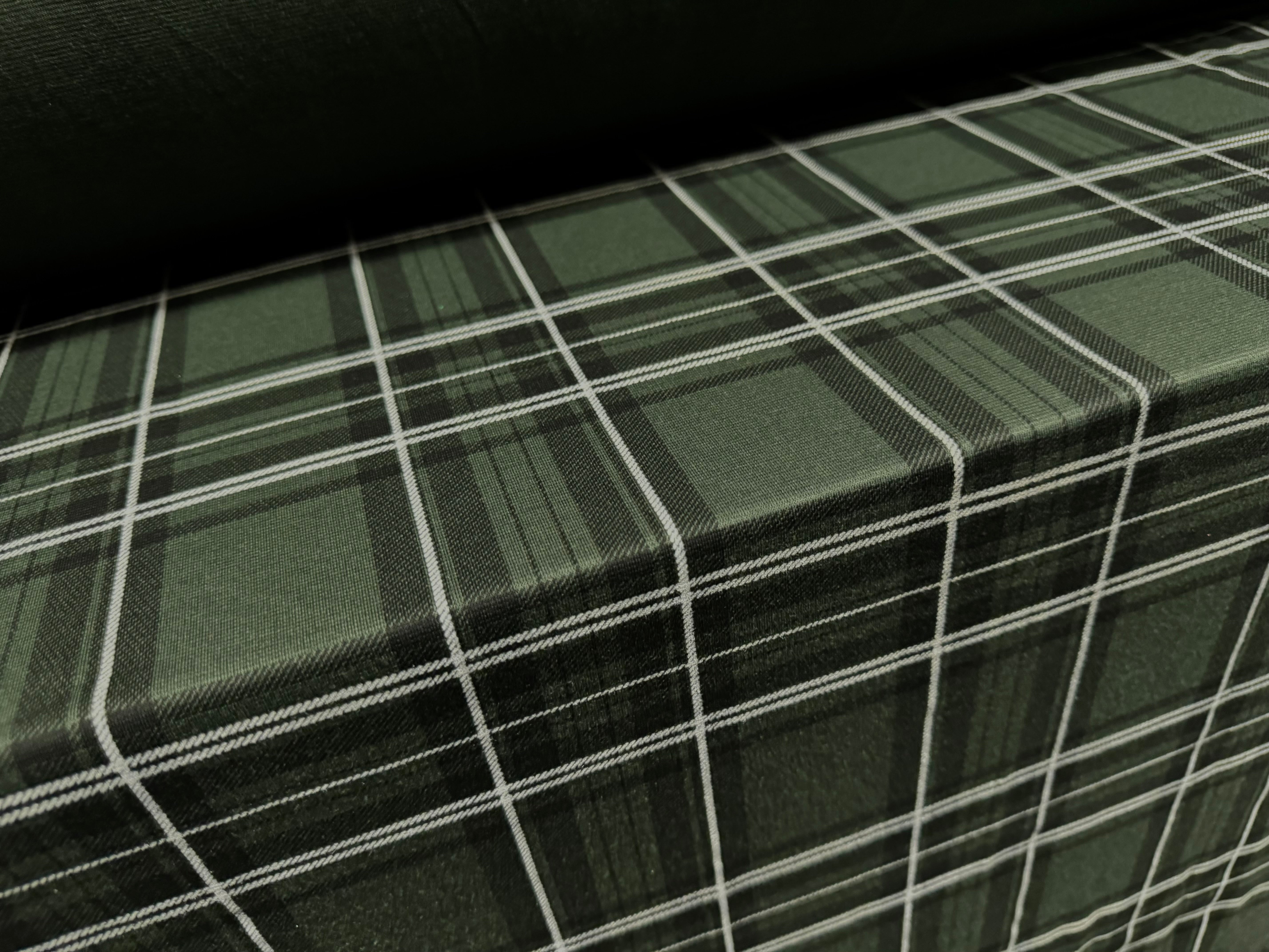 Ponte Roma double jersey knit fabric per metre tartan check olive thefabricmerchant