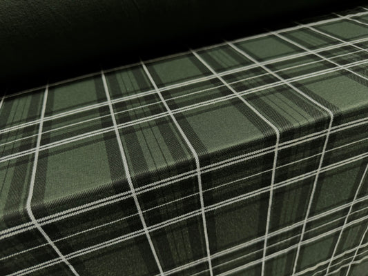 Ponte Roma double jersey knit fabric, per metre - tartan check - olive green