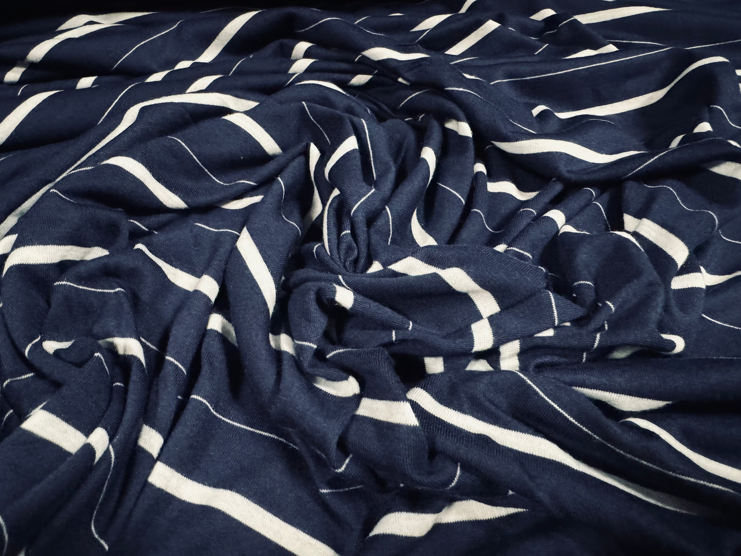 Viscose single jersey fabric, per metre - stripe - navy blue & white