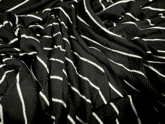 Stretch spandex rib jersey knit dress fabric, per metre - black & white stripe