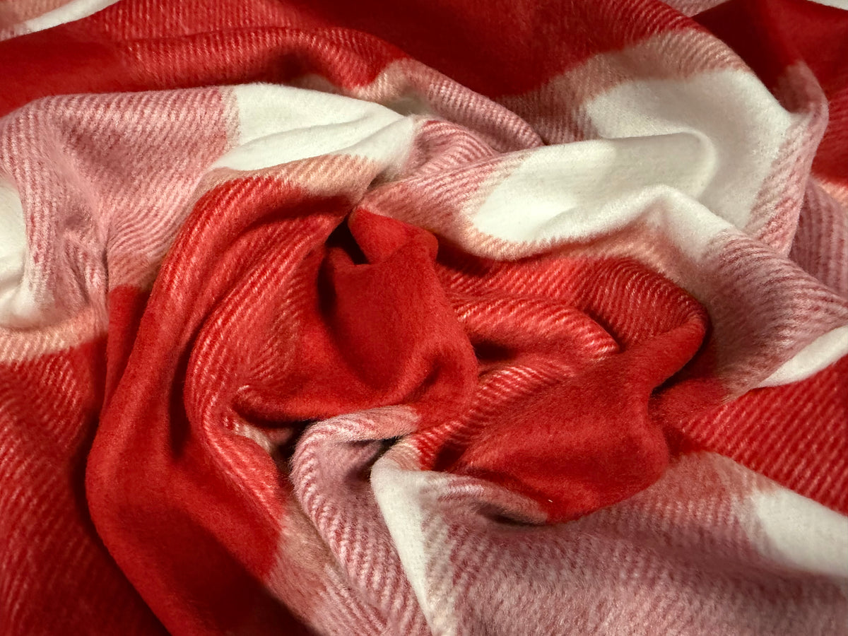 Heavyweight wool flannel fabric, per metre - buffalo check - red & white