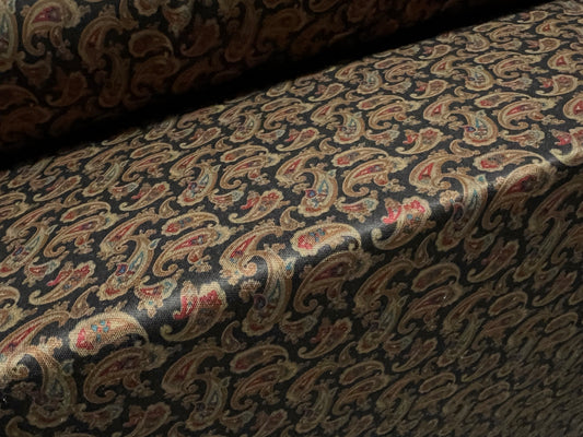 Stretch spandex single jersey fabric, per metre - paisley print - black & mustard