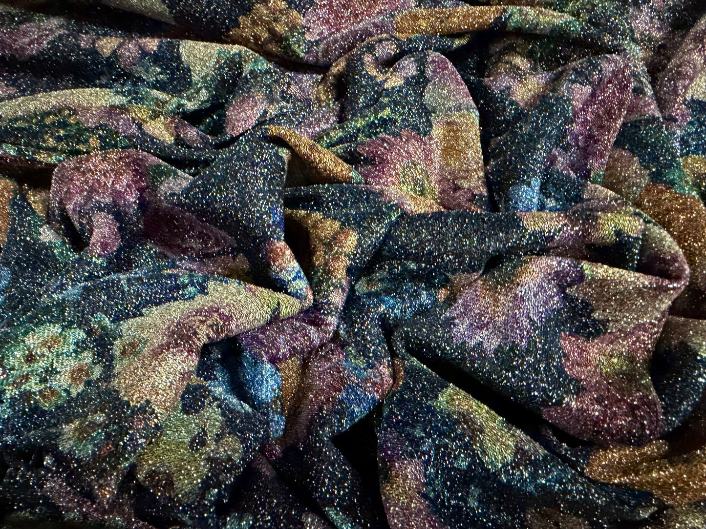 Metallic slinky spandex jersey fabric, per metre - floral - navy & pink