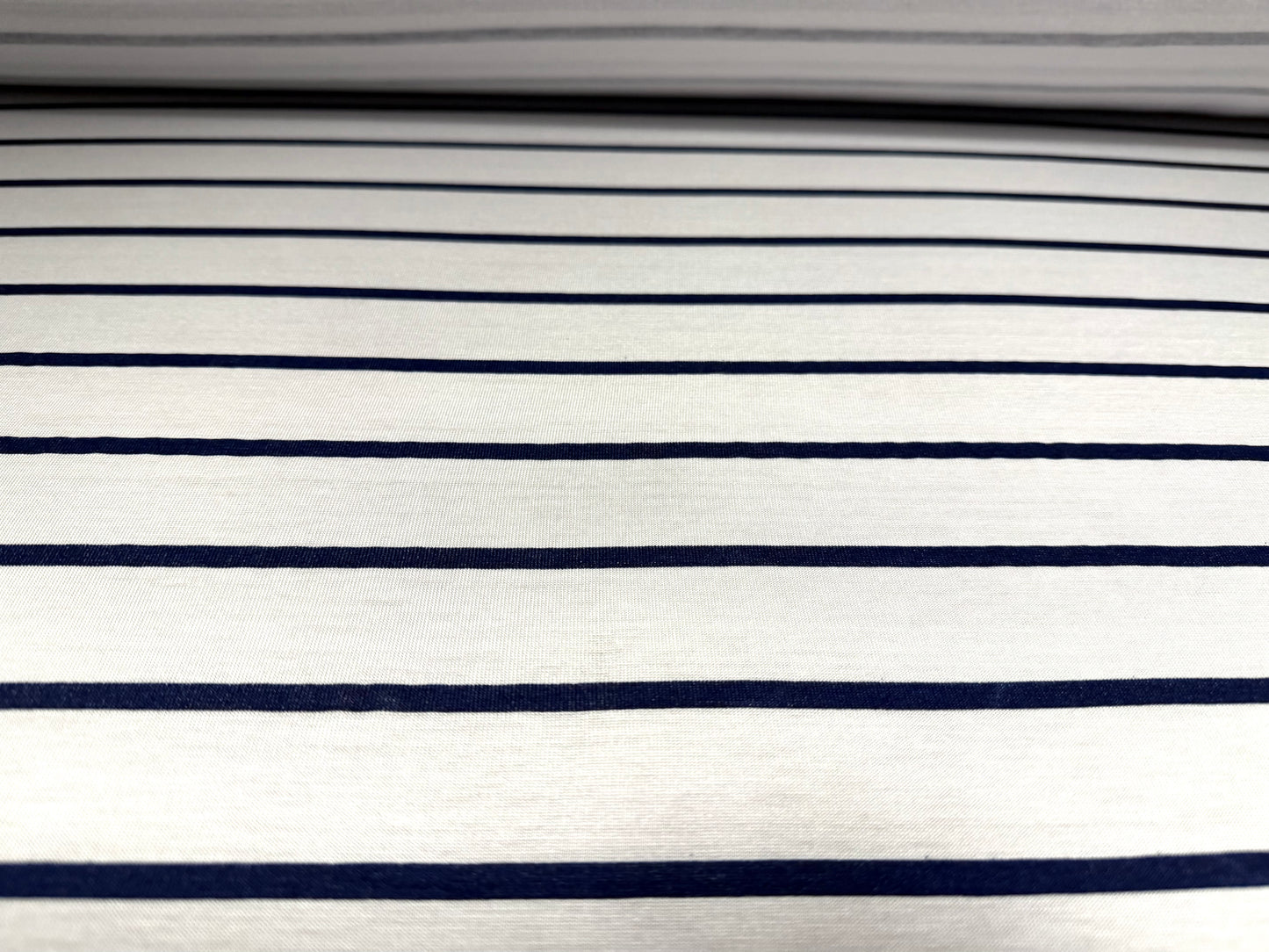 Viscose spandex stretch single jersey fabric, per metre - stripe - white & navy blue