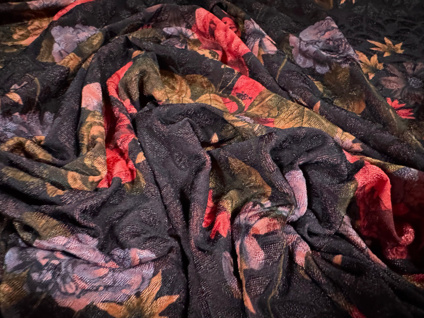 Stretch spandex jersey jacquard fabric, per metre - floral print - dark purple