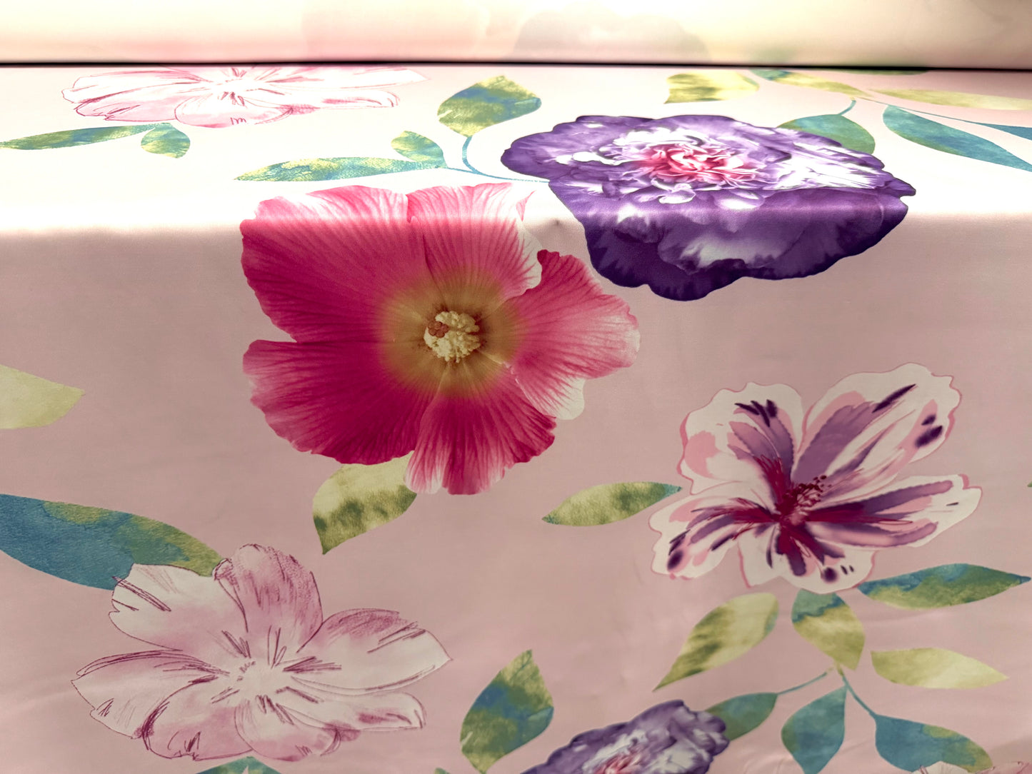 Scuba stretch spandex double jersey fabric, per metre - floral print - blush & purple