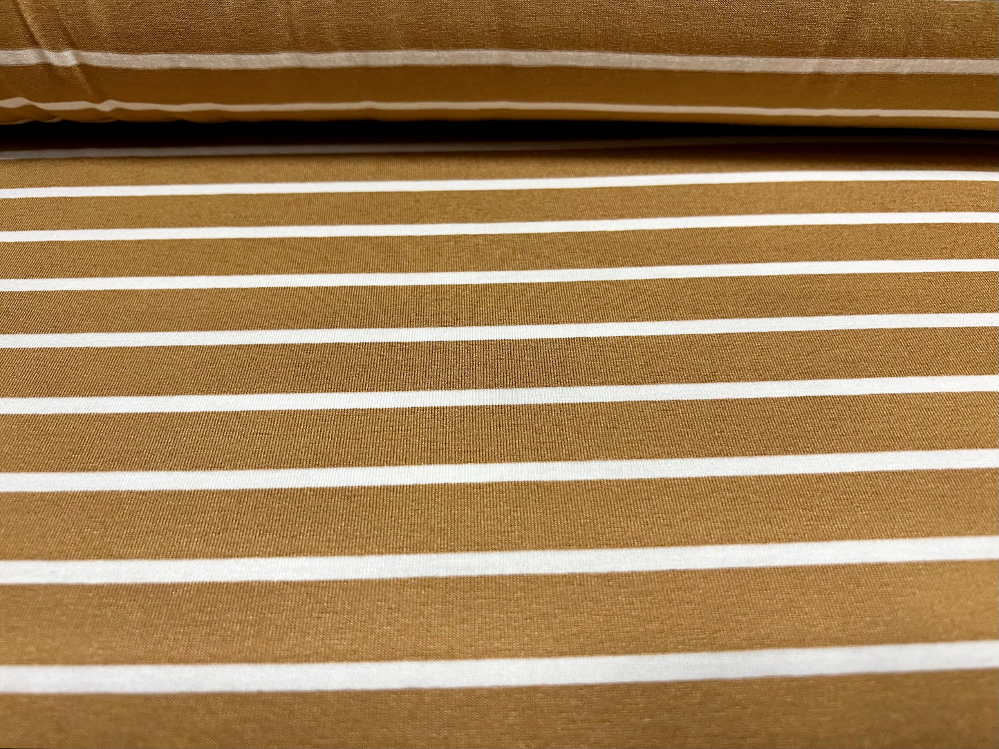 Viscose spandex stretch single jersey fabric, per metre - stripe - toffee & white