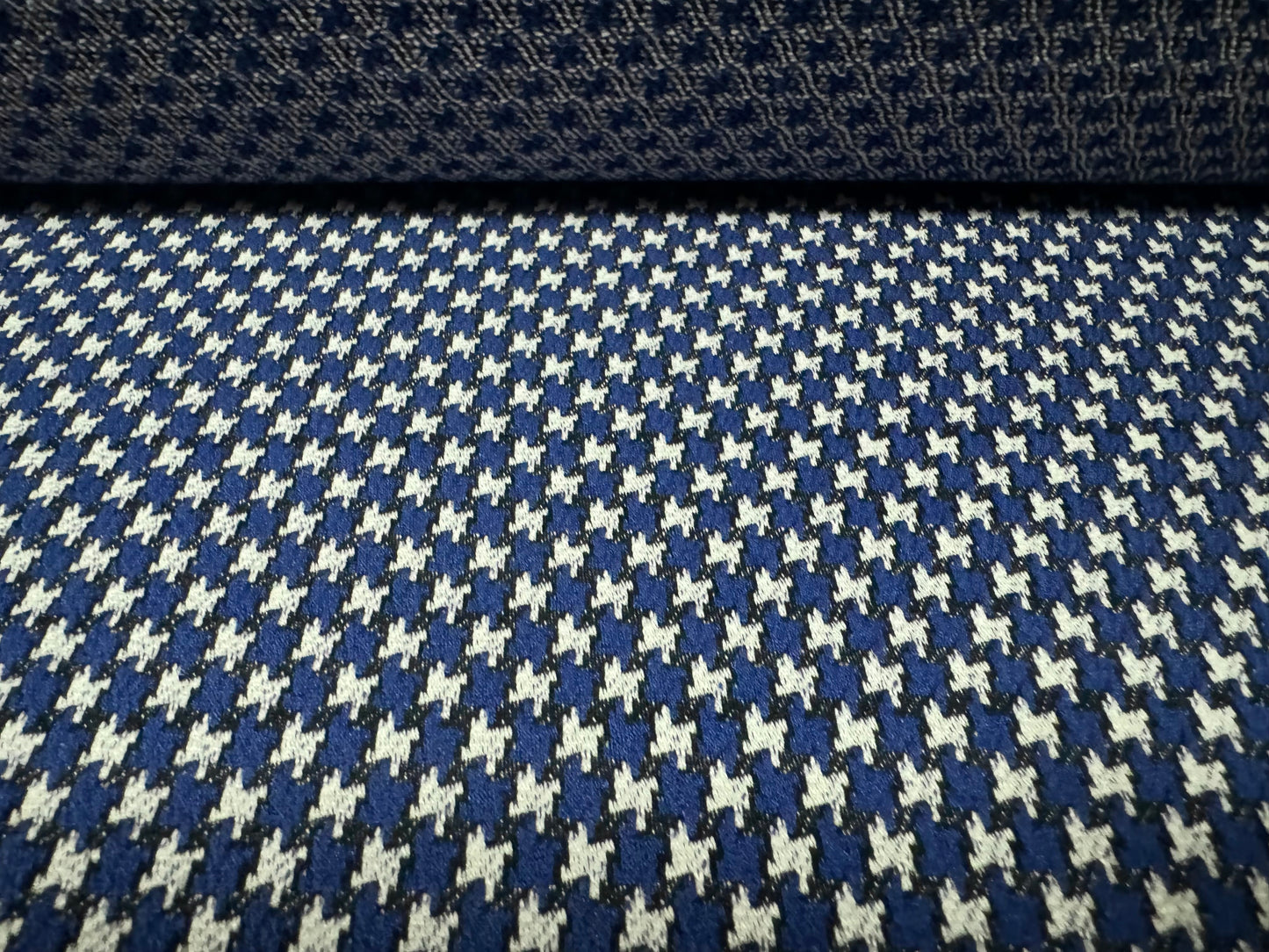 Stretch spandex double jersey fabric, per metre - dogtooth jacquard - blue