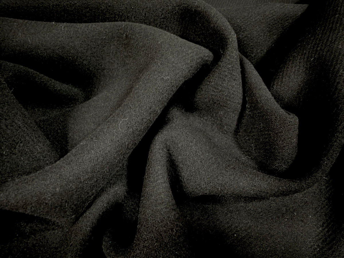 Heavyweight wool flannel fabric, per metre - plain - black