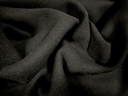 Heavyweight wool flannel fabric, per metre - plain - black