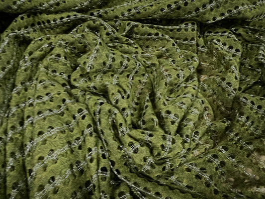 Metallic  crochet knitwear jersey fabric, per metre - moss green & silver